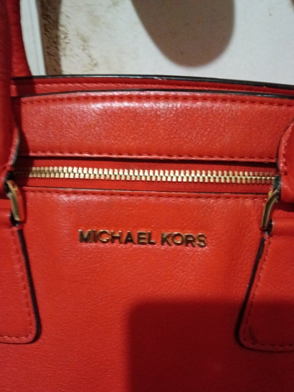 Michael Kors Mandarin Sophie Leather Satchel Large Zip Top Bag Tote Satchel Red - Picture 3 of 16